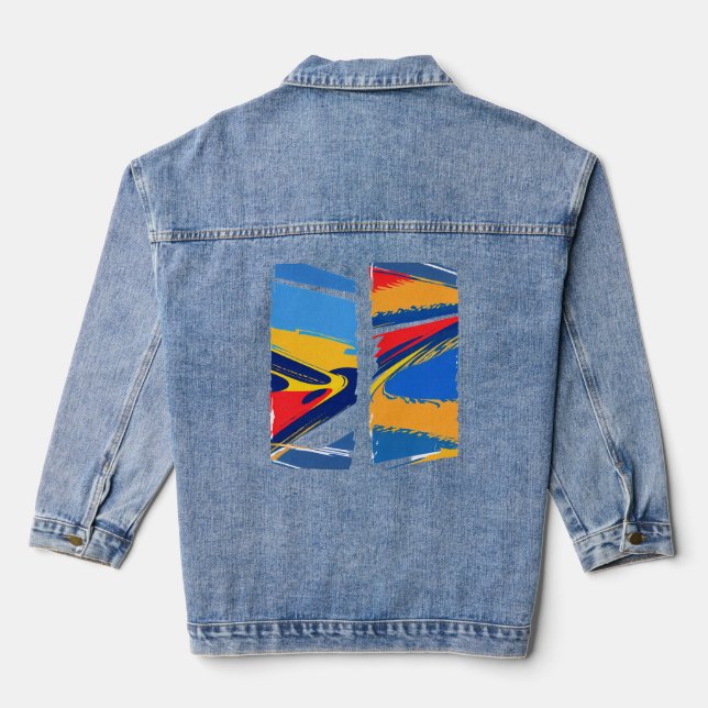 Vibrant Monarch Butterfly Illustration on Light Ba Denim Jacket (Back)