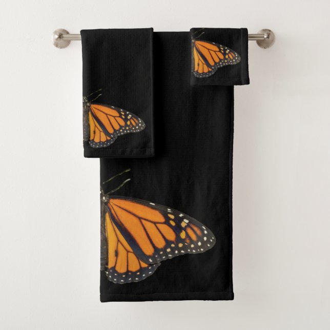 Vibrant Monarch Butterfly Wings Photography Bath Towel Set (Insitu)