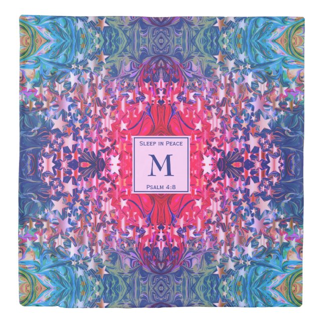 Vibrant Monogram Abstract Stars Duvet Cover (Front)