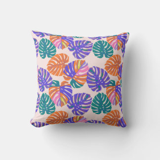Vibrant Monstera Medley Throw Pillow