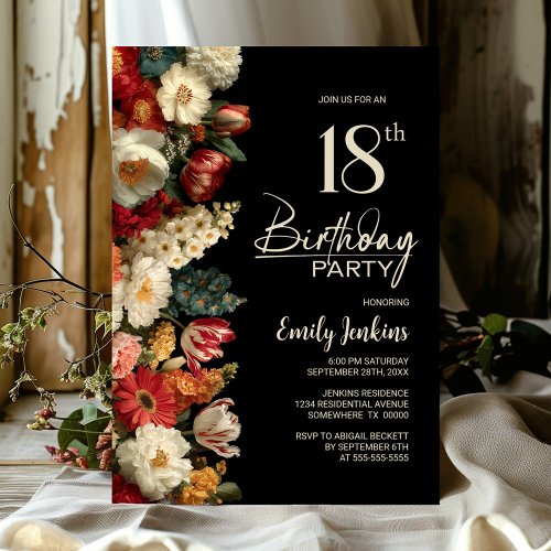 Vibrant Moody Floral Black 18th Birthday Party