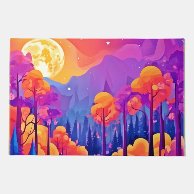 Vibrant Moonlit Forest Doormat (Front)