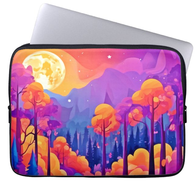 Vibrant Moonlit Forest Laptop Sleeve (Front)
