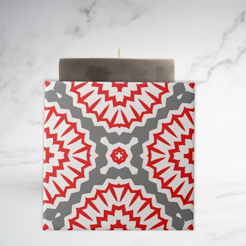Vibrant Moroccan Ethnic Red White Gray Pattern Ceramic Tile