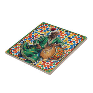 Vibrant Moroccan Gnawa Musician Zellij Mosaic Ceramic Tile