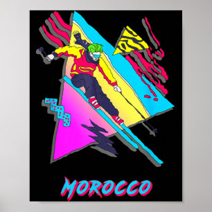Vibrant morocco ski skier skiing adventure graphic poster