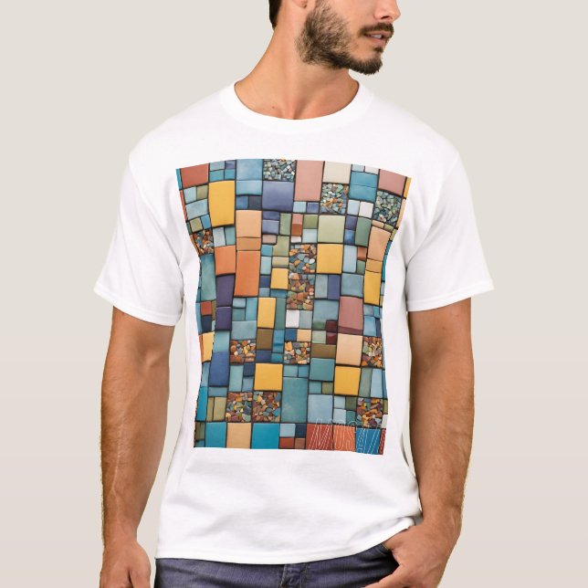 "Vibrant Mosaic Art T-Shirt – Colorful Geometric (Front)