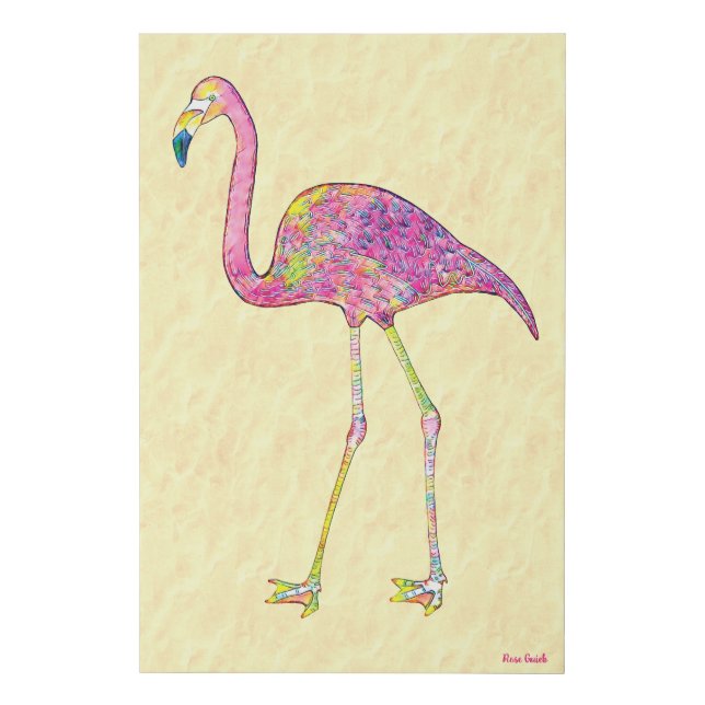 Vibrant Mosaic Flamingo Art Faux Canvas Print (Front)