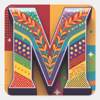 Vibrant Mosaic Letter M Square Sticker