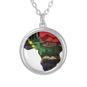 Vibrant Mosaic of Africa: Decorative Pattern Art Silver Plated Necklace