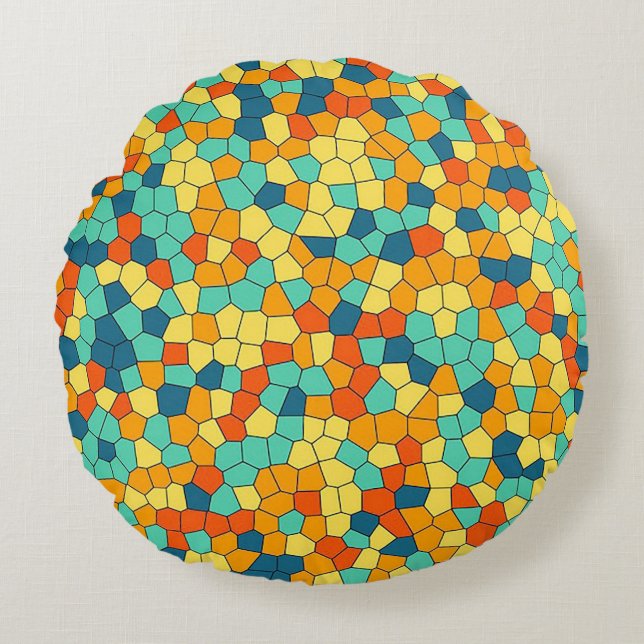 Vibrant mosaic pattern round pillow (Front)