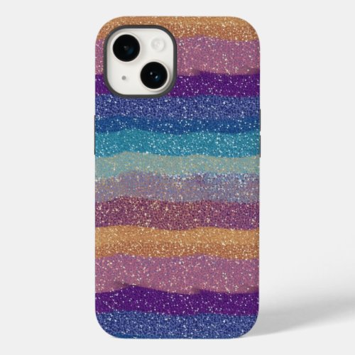 Vibrant Mosaic Rainbow Glitter Stripes Case_Mate iPhone 14 Case