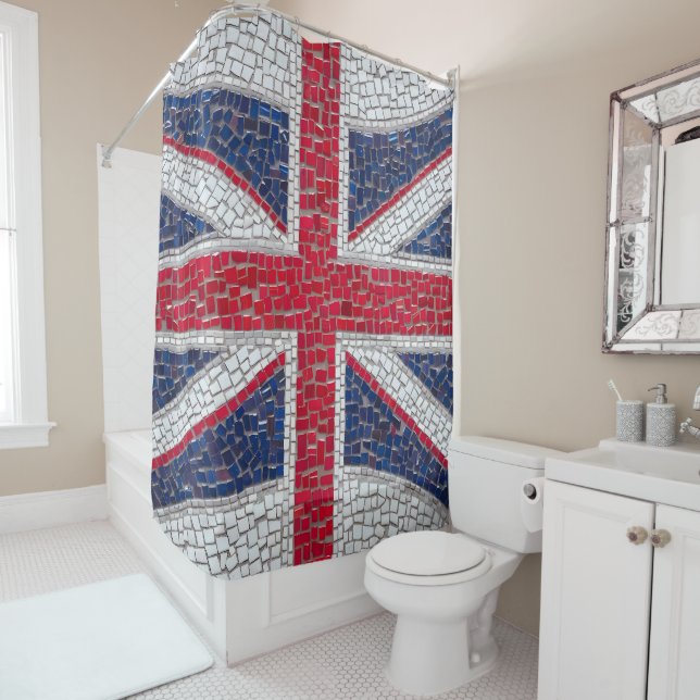 Vibrant mosaic Union Jack Shower Curtain (In Situ)