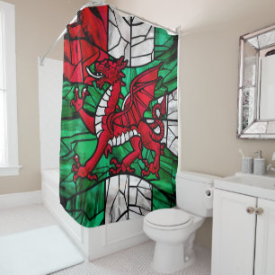 Vibrant Mosaic Welsh Flag Stained Glass Shower Curtain