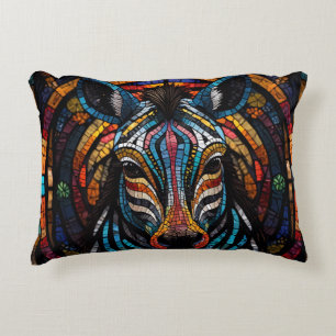 Vibrant Mosaic Zebra Accent Pillow