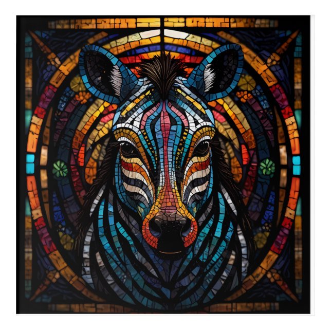 Vibrant Mosaic Zebra Acrylic Print (Front)