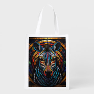 Vibrant Mosaic Zebra Grocery Bag
