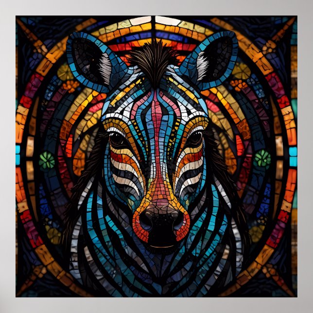 Vibrant Mosaic Zebra Poster (Front)