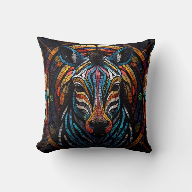 Vibrant Mosaic Zebra Throw Pillow (Front)