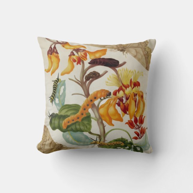 Vibrant Moth Print Throw Pillow (Front)