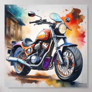 Vibrant Motorcycle Watercolour Art Acrylic Photo Tile