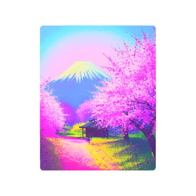 Vibrant Mount Fuji Metal Print | Painterly Sakura  (Front)