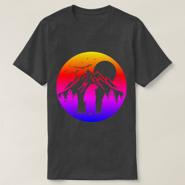 Vibrant Mountain Landscape With Bear  T-Shirt (Design Front)