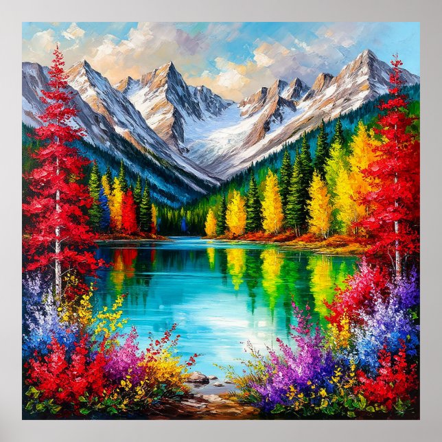 Vibrant Mountain Landscape with Colorful Trees Poster (Front)