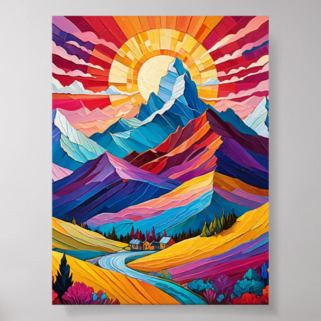 Vibrant Mountain Sunrise Landscape Art Poster | Zazzle