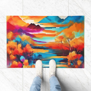 Vibrant Mountain Sunset Painting Doormat