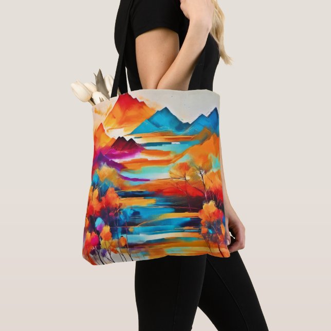 Vibrant Mountain Sunset Painting Tote Bag (Close Up)