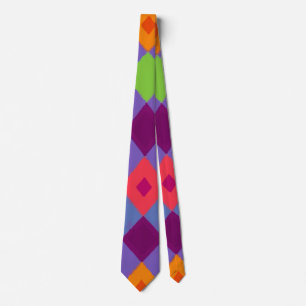 Vibrant Multi-Color Diamond on Purple, Bold Neck Tie