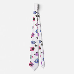 Vibrant Multi-color Playful Fish Ocean Pattern Neck Tie
