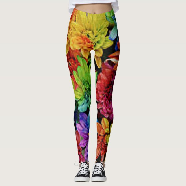Vibrant Multi-Colored Floral Leggings (Front)