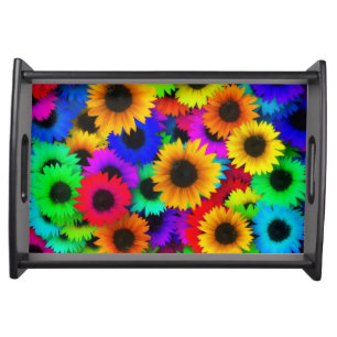 Vibrant Multi-Colored Sunflowers Serving Tray