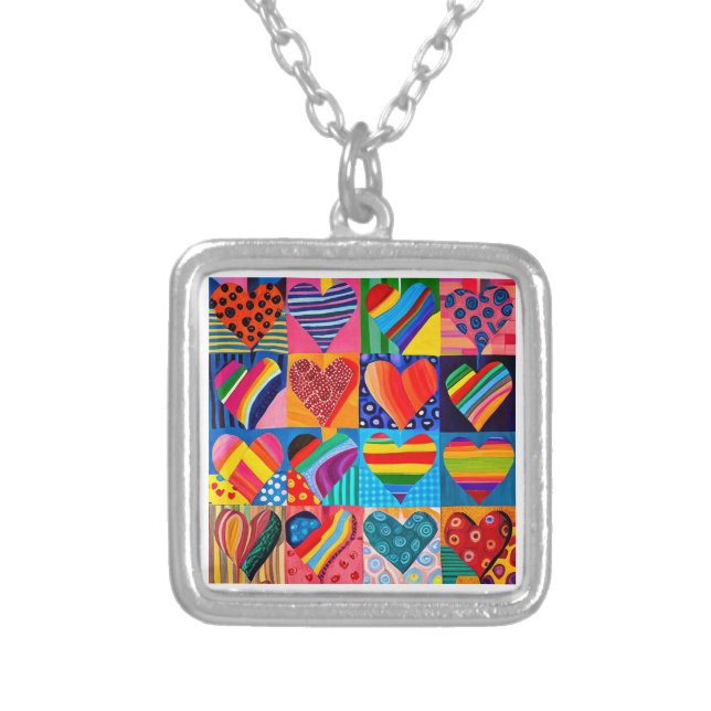 Vibrant multi heart silver plated necklace (Front)