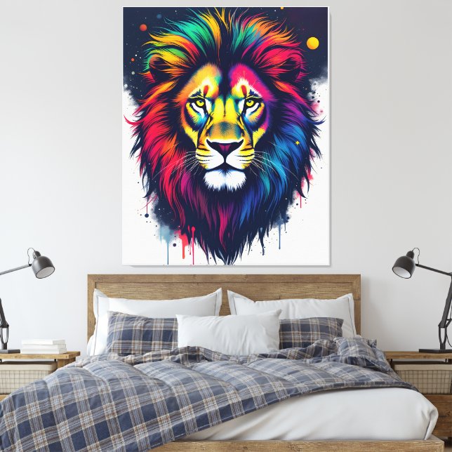 Vibrant multicolor abstract Lion Canvas Print (Insitu(Bedroom))