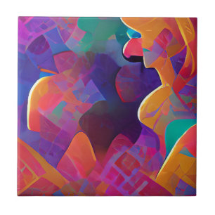 Vibrant multicolor beautiful purple yellow fuchsia ceramic tile