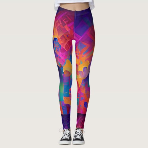 Vibrant multicolor beautiful purple yellow fuchsia leggings