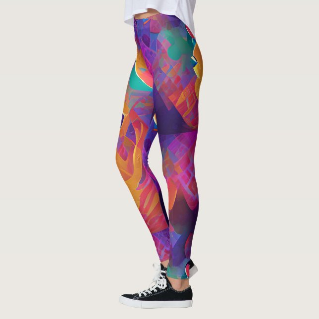 Vibrant multicolor beautiful purple yellow fuchsia leggings (Left)