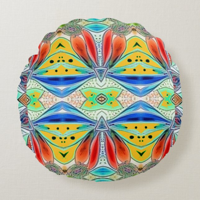 Vibrant multicolor fabric pattern design ro round pillow (Front)