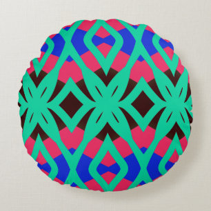 Vibrant multicolor geometric fabric pattern design round pillow