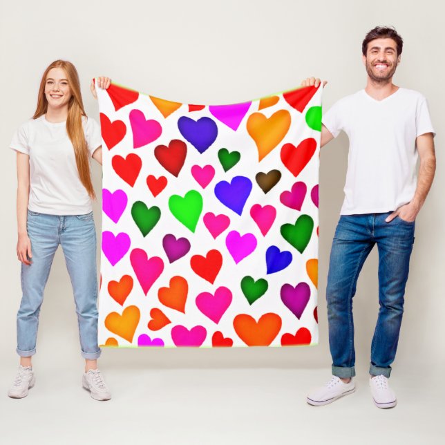Vibrant Multicolor Heart Pattern Fleece Blanket (In Situ)