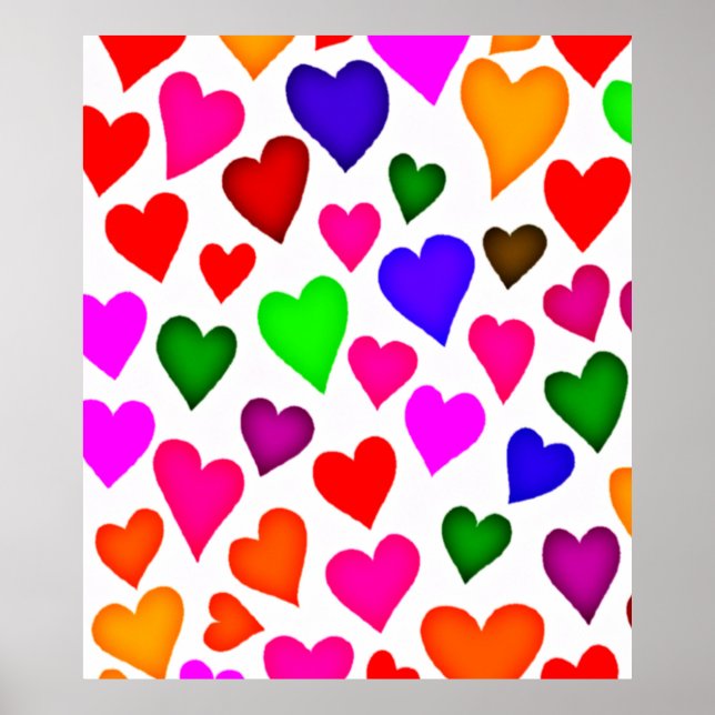 Vibrant Multicolor Heart Pattern Poster (Front)