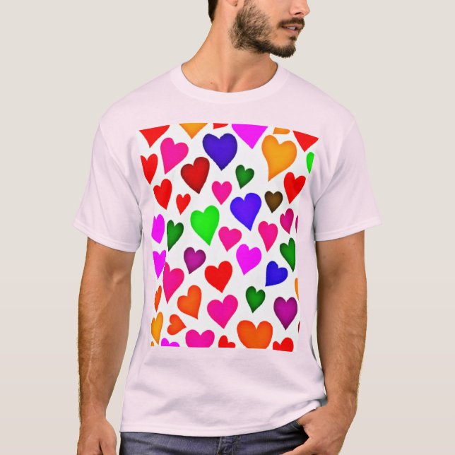 Vibrant Multicolor Heart Pattern T-Shirt (Front)