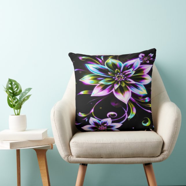 Vibrant Multicolor Hibiscus Floral Accessor Throw Pillow (Chair)