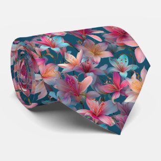 Vibrant Multicolor Lily Floral Pattern Neck Tie