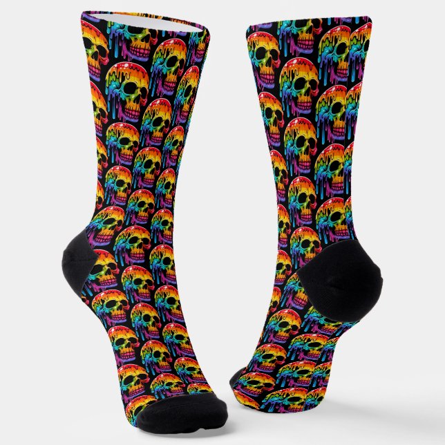 Vibrant Multicolor Skull Socks (Angled)