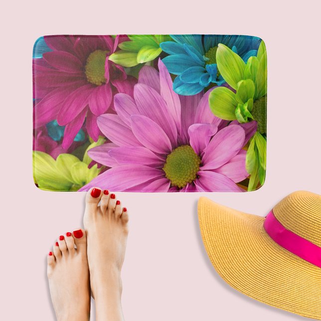 Vibrant Multicolored Daisy Floral Bath Mat (Creator Uploaded)