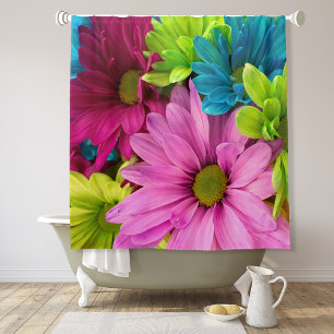 Vibrant Multicolored Daisy Floral Shower Curtain